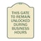 Signmission This Gate to Remain Unlocked During Business Hours Heavy-Gauge Alum Sign, 24" x 18", TG-1824-22816 A-DES-TG-1824-22816 - alternate 1